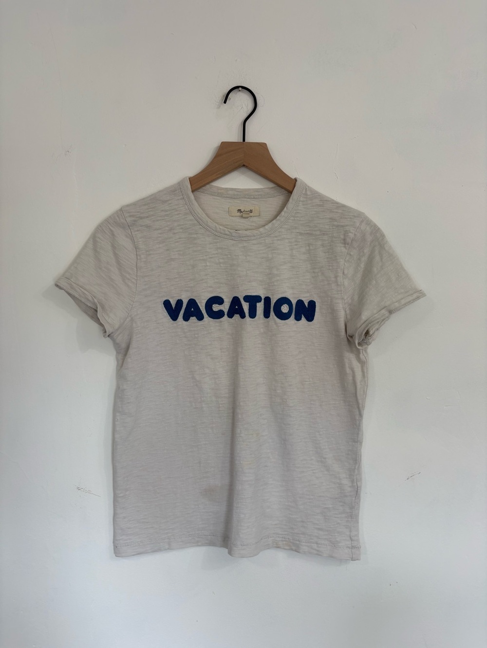 Madewell Vacation Graphic Tee - Small - Cream with Blue Lettering